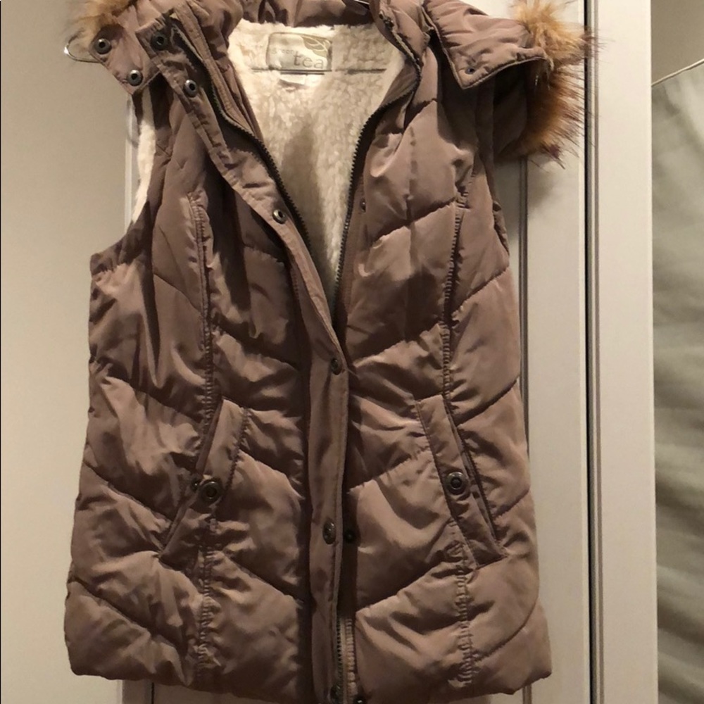 Tan Green Tea puffer vest